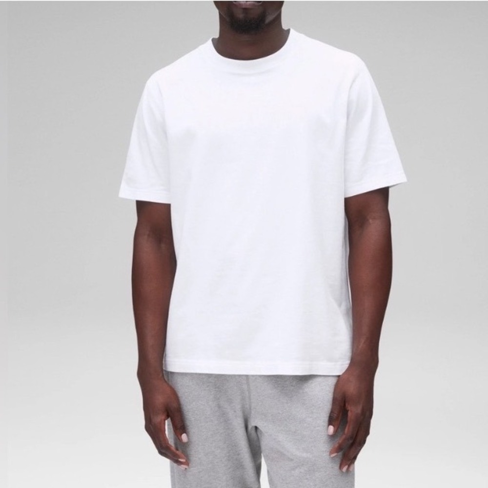 REIGNING CHAMP T-Shirt Size Large White Tee Minimalist Athleisure Streetwear